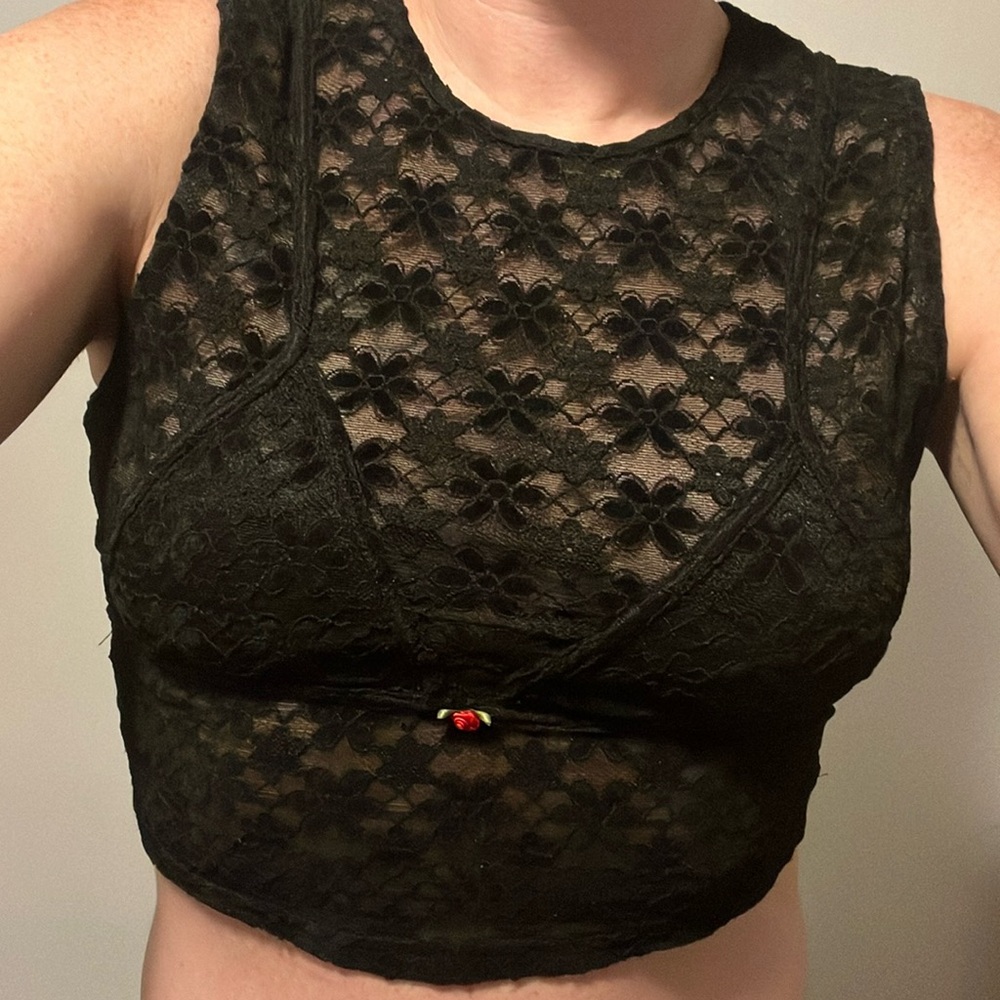 Fashion brand company sheer lace bikini crop tank